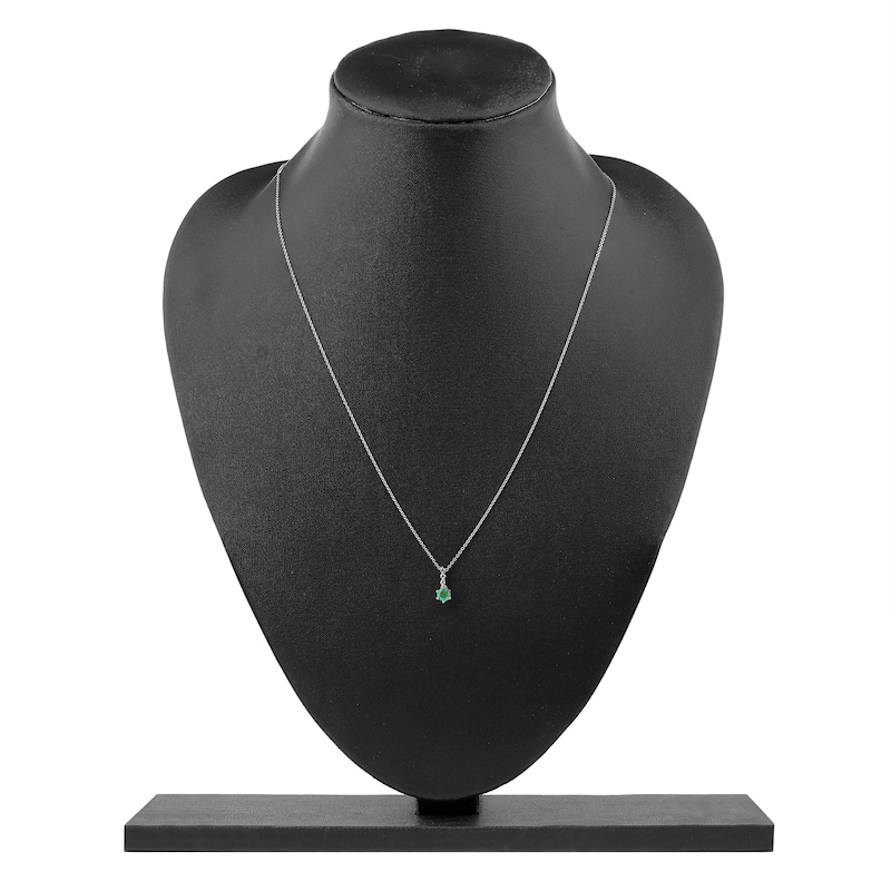 Main Image 8 of Round-Cut Natural Emerald & Diamond Pendant Necklace 1/20 ct tw 14K White Gold 18&quot;