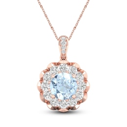 Aquamarine Necklace 5/8 ct tw Diamonds 10K Rose Gold