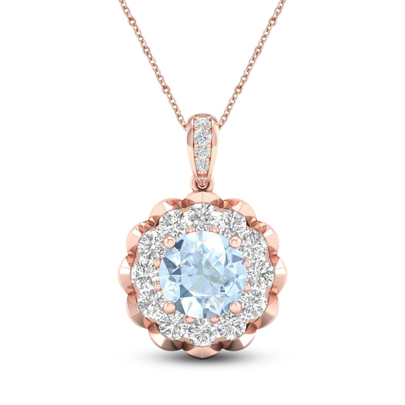 Main Image 1 of Aquamarine Necklace 5/8 ct tw Diamonds 10K Rose Gold