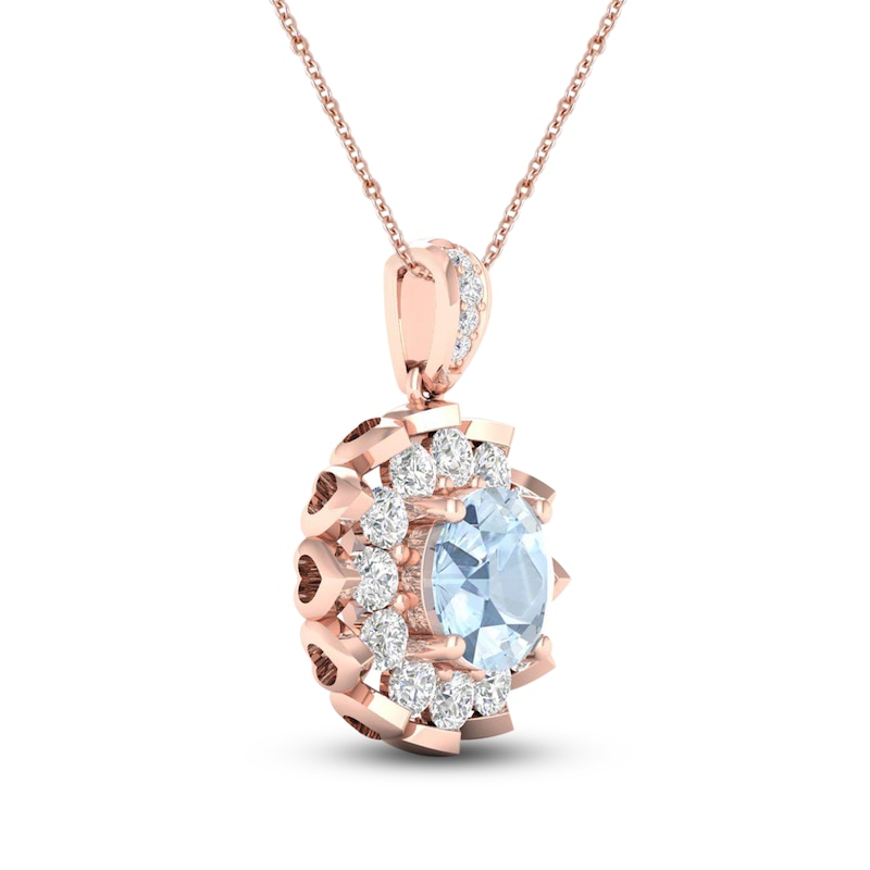 Main Image 2 of Aquamarine Necklace 5/8 ct tw Diamonds 10K Rose Gold