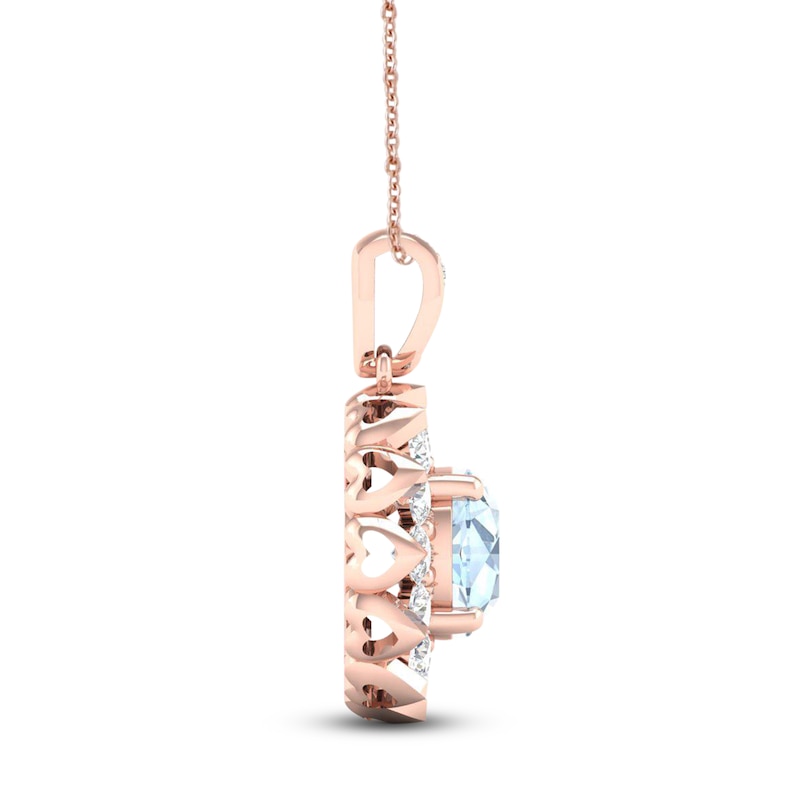 Main Image 3 of Aquamarine Necklace 5/8 ct tw Diamonds 10K Rose Gold