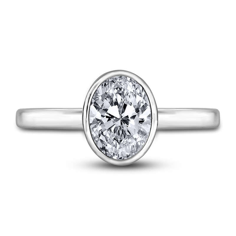 Main Image 3 of Diamond Solitaire Engagement Ring 2 ct tw Bezel-Set Oval 14K White Gold (I2/I)