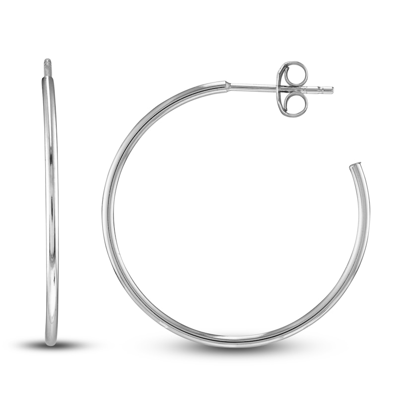 Round Wire Hoop Earrings 14K White Gold 25mm