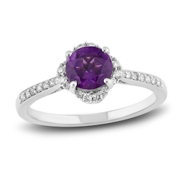 Natural Amethyst Engagement Ring 1/6 ct tw Diamonds 14K White Gold