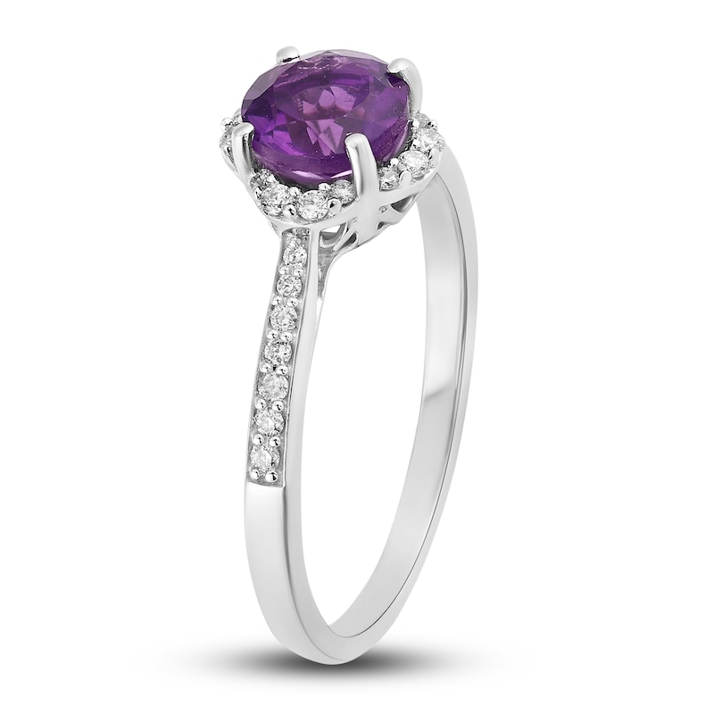 Natural Amethyst Engagement Ring 1/6 ct tw Diamonds 14K White Gold