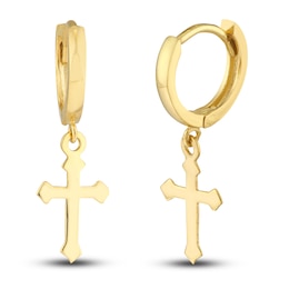 Cross Dangle Drop Earrings 14K Yellow Gold