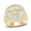 Thumbnail Image 0 of Men's Diamond & Lab-Created Ruby Lion Ring 1/2 ct tw Round/Baguette 10K Yellow Gold