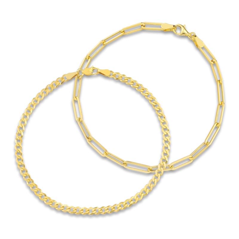 Main Image 1 of Solid Curb & Paperclip Chain Bracelet Set 14K Yellow Gold 8&quot;