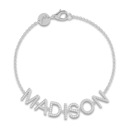 Juliette Maison Diamond Station Name Bracelet 1 ct tw Round 10K White Gold