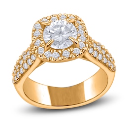 Diamond Halo Engagement Ring 1-5/8 ct tw Round 14K Yellow Gold