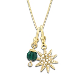Charm'd by Lulu Frost Freshwater Cultured Pearl Star & Lab-Created Emerald Birthstone Diamond Accent Charm 18&quot; Box Chain Necklace Set 10K Yellow Gold