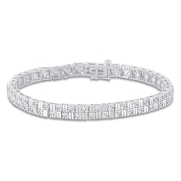 Diamond Double Row Tennis Bracelet 4 ct tw Round 14K White Gold 7&quot;