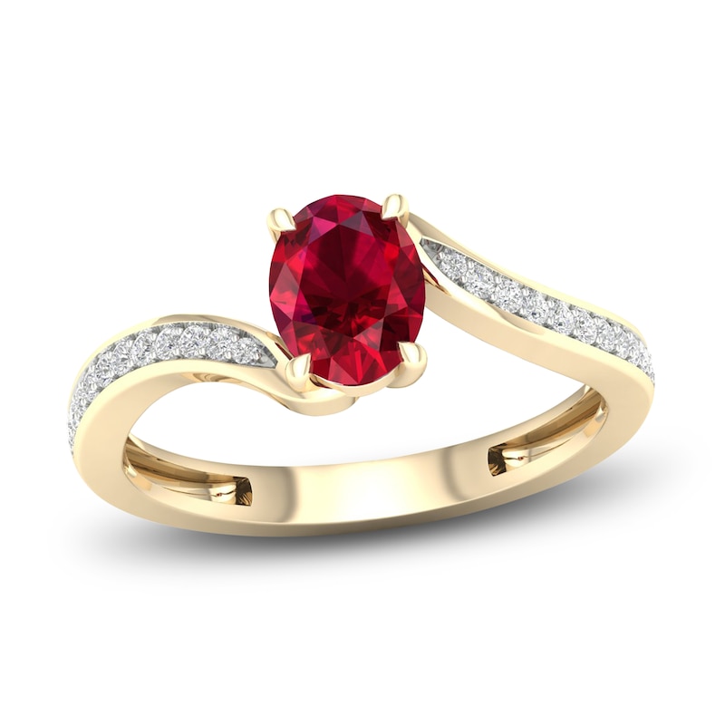 Main Image 1 of Natural Ruby Ring 1/10 ct tw Diamonds 14K Yellow Gold