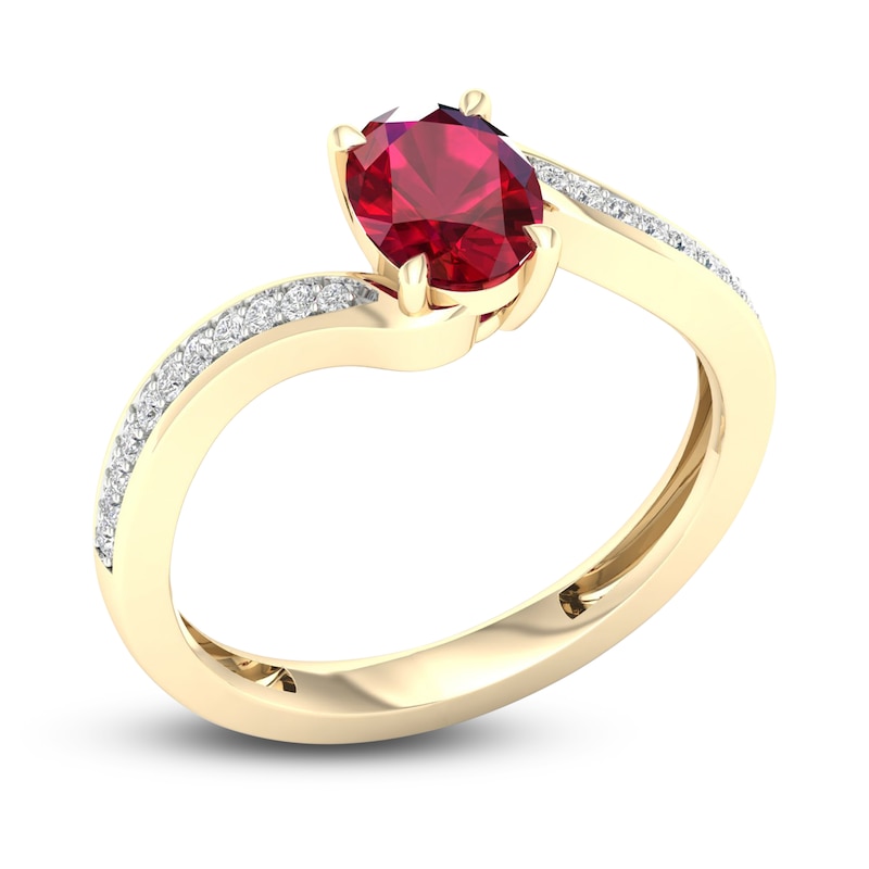 Main Image 2 of Natural Ruby Ring 1/10 ct tw Diamonds 14K Yellow Gold