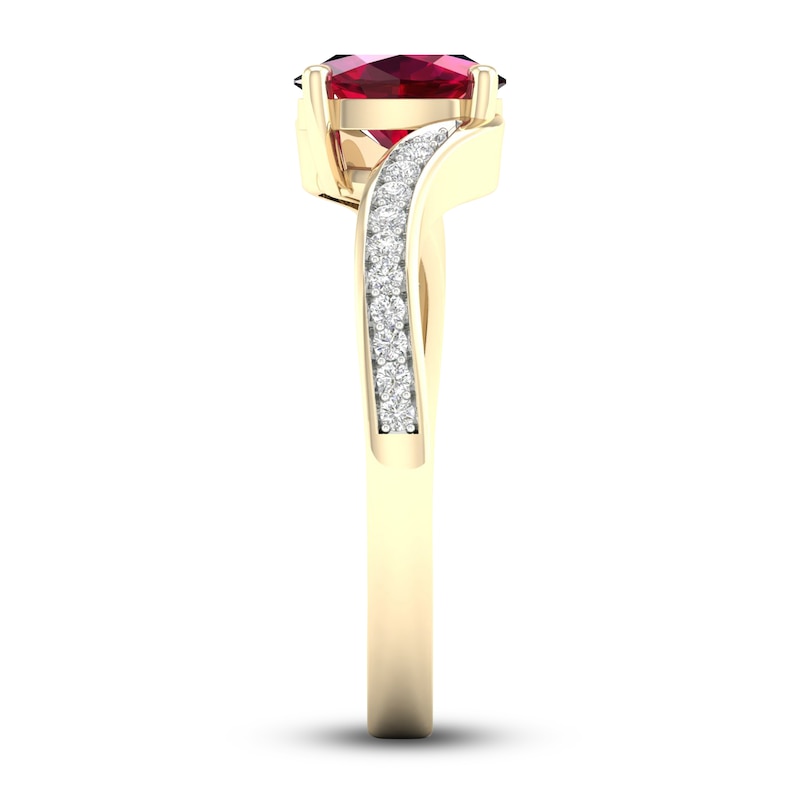 Main Image 4 of Natural Ruby Ring 1/10 ct tw Diamonds 14K Yellow Gold