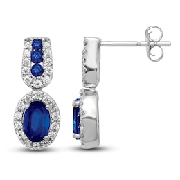 Natural Blue Sapphire Dangle Earrings 1/3 ct tw Round 14K White Gold