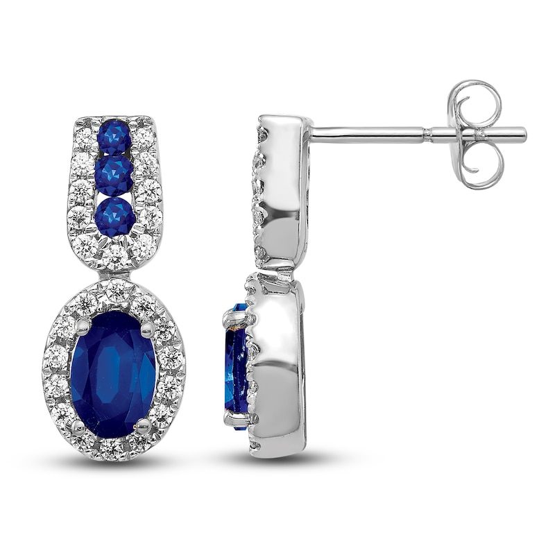 Natural Blue Sapphire Dangle Earrings 1/3 ct tw Round 14K White Gold ...