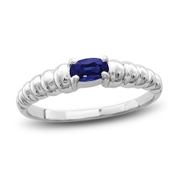 Natural Blue Sapphire Oval Bezel Ring 14K White Gold