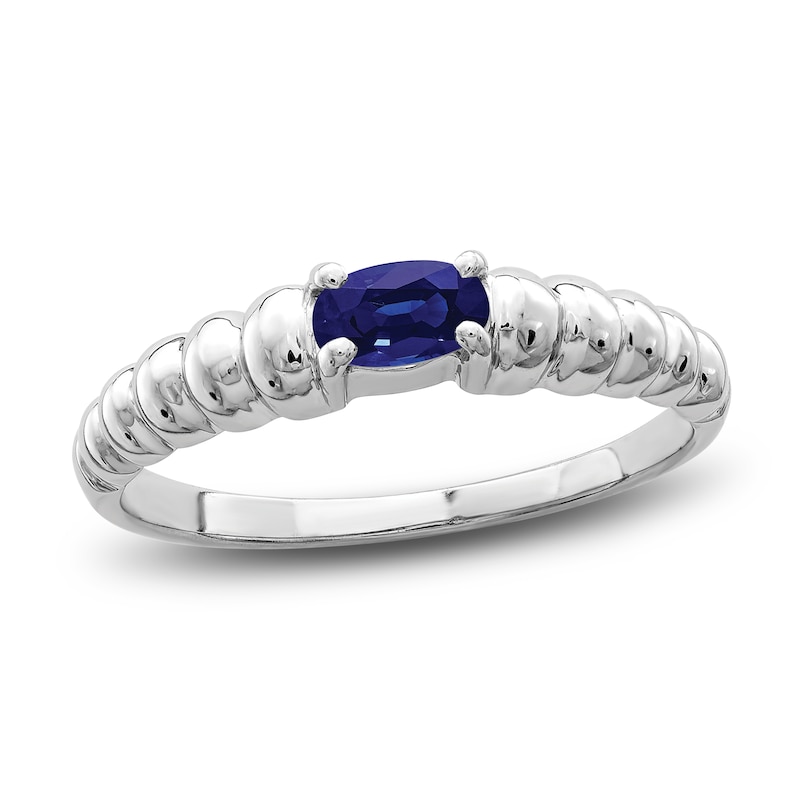 Main Image 1 of Natural Blue Sapphire Oval Bezel Ring 14K White Gold