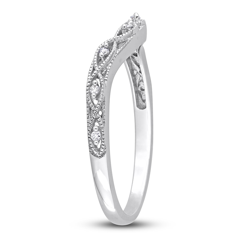 Main Image 2 of Milgrain Contour Wedding Band Diamond Accents 14K White Gold