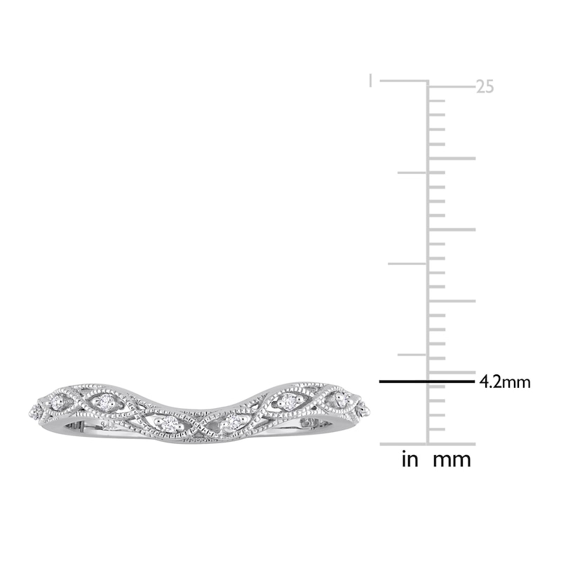 Main Image 4 of Milgrain Contour Wedding Band Diamond Accents 14K White Gold