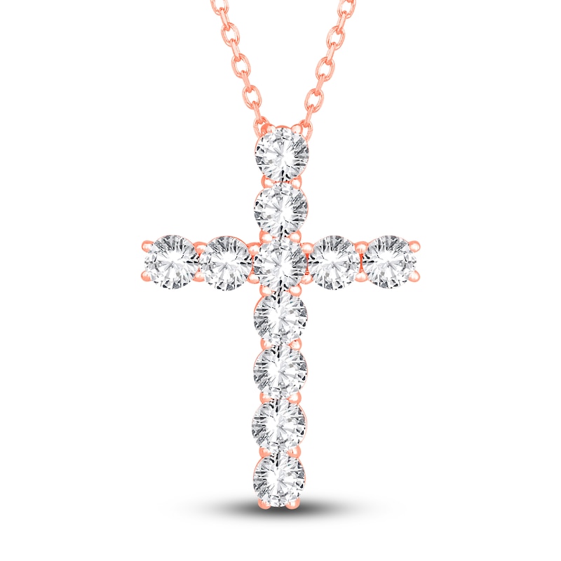 Lab-Created Diamond Cross Pendant Necklace 5-1/2 ct tw Round 14K Rose Gold