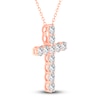Thumbnail Image 1 of Lab-Created Diamond Cross Pendant Necklace 5-1/2 ct tw Round 14K Rose Gold