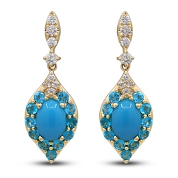 Natural Turquoise & Diamond Drop Earrings 1/4 ct tw 14K Yellow Gold