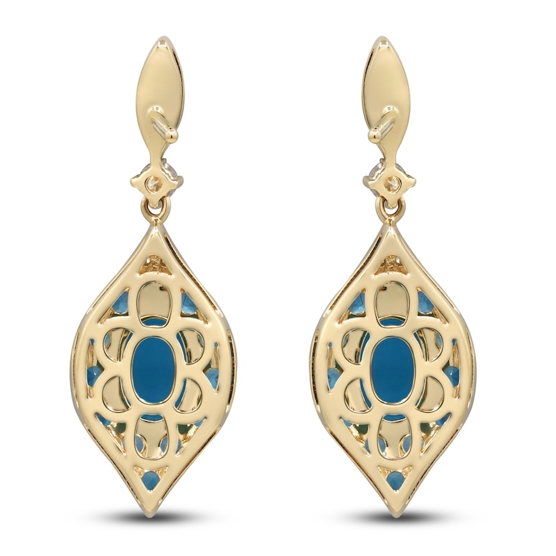 Main Image 2 of Natural Turquoise & Diamond Drop Earrings 1/4 ct tw 14K Yellow Gold