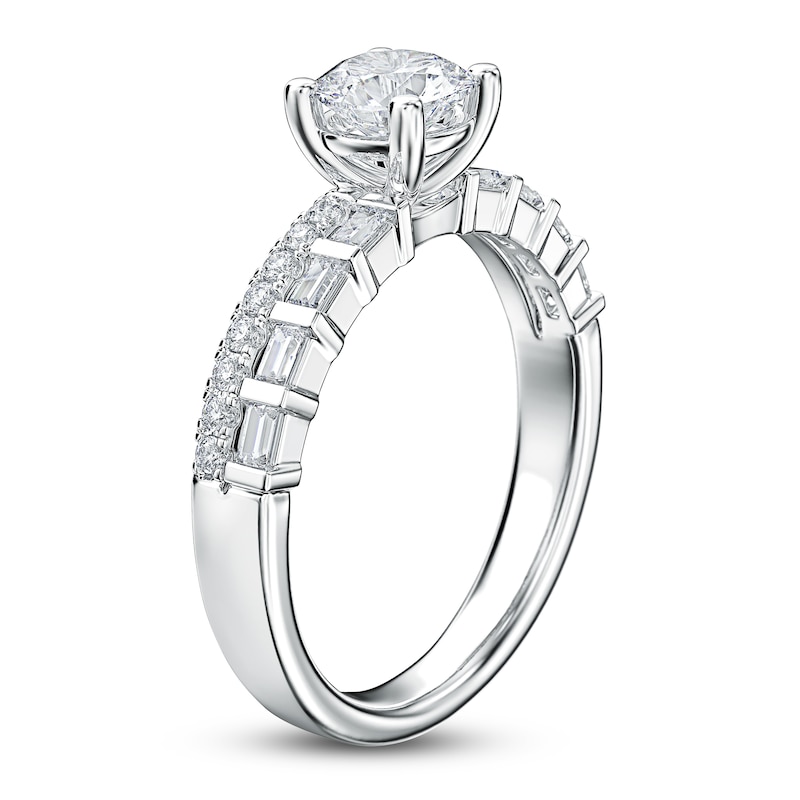 Main Image 2 of Round & Baguette-Cut Diamond Engagement Ring 1 ct tw 14K White Gold