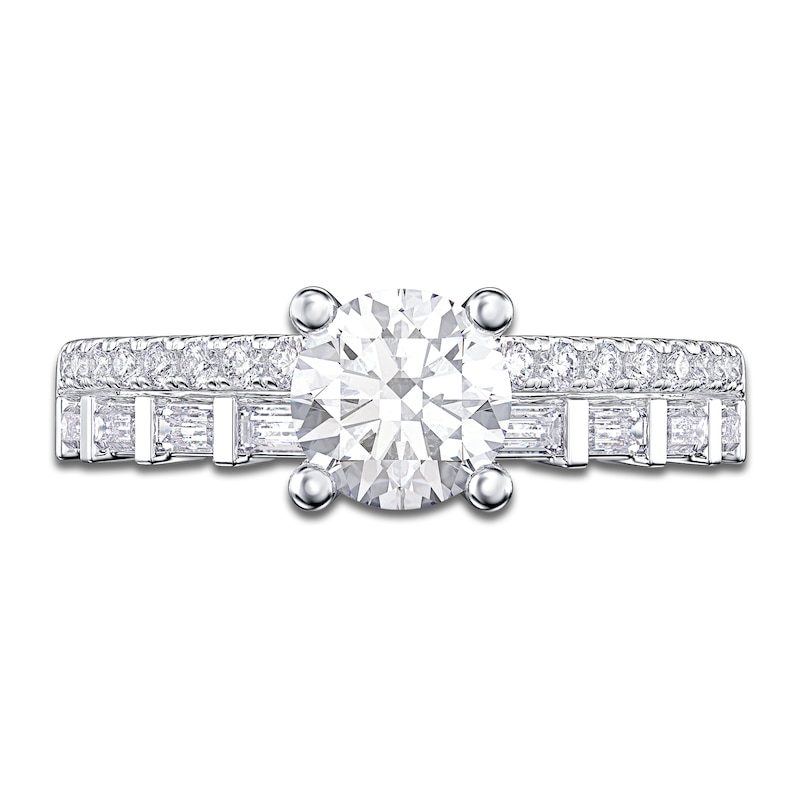 Main Image 3 of Round & Baguette-Cut Diamond Engagement Ring 1 ct tw 14K White Gold