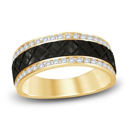 Men's Certified Diamond Black Pattern Wedding Band 1/2 ct tw 14K Yellow Gold