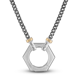 Forged by Jared Men's Hexagon Necklace Sterling Silver & 18K Yellow Gold 23&quot;