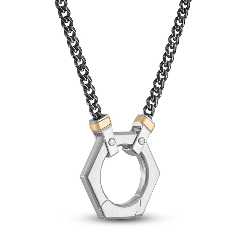 Forged by Jared Men's Hexagon Necklace Sterling Silver & 18K Yellow Gold 23"