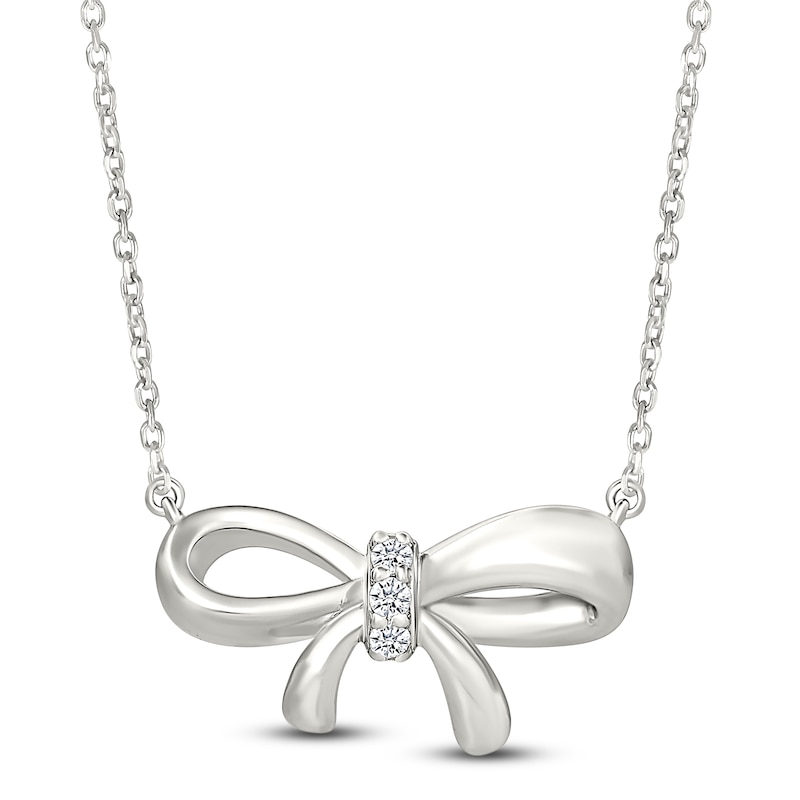 Main Image 1 of Diamond Bow Necklace 1/20 ct tw Sterling Silver 18&quot;