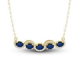 Oval-Cut Natural Blue Sapphire & Diamond Curve Necklace 1/8 ct tw 14K Yellow Gold 18&quot;