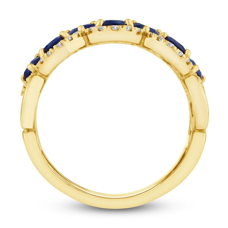 Main Image 2 of Natural Blue Sapphire & Diamond Ring 3/8 ct tw 14K Yellow Gold