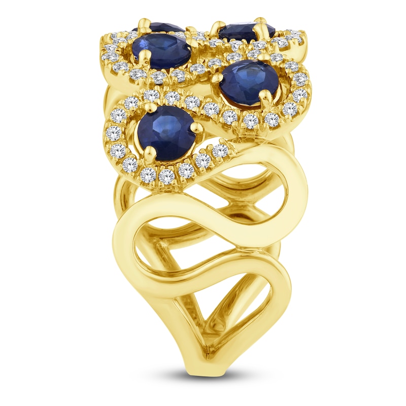 Main Image 3 of Natural Blue Sapphire & Diamond Ring 3/8 ct tw 14K Yellow Gold