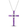 Thumbnail Image 1 of Natural Amethyst & White Lab-Created Sapphire Cross Necklace Sterling Silver 18&quot;