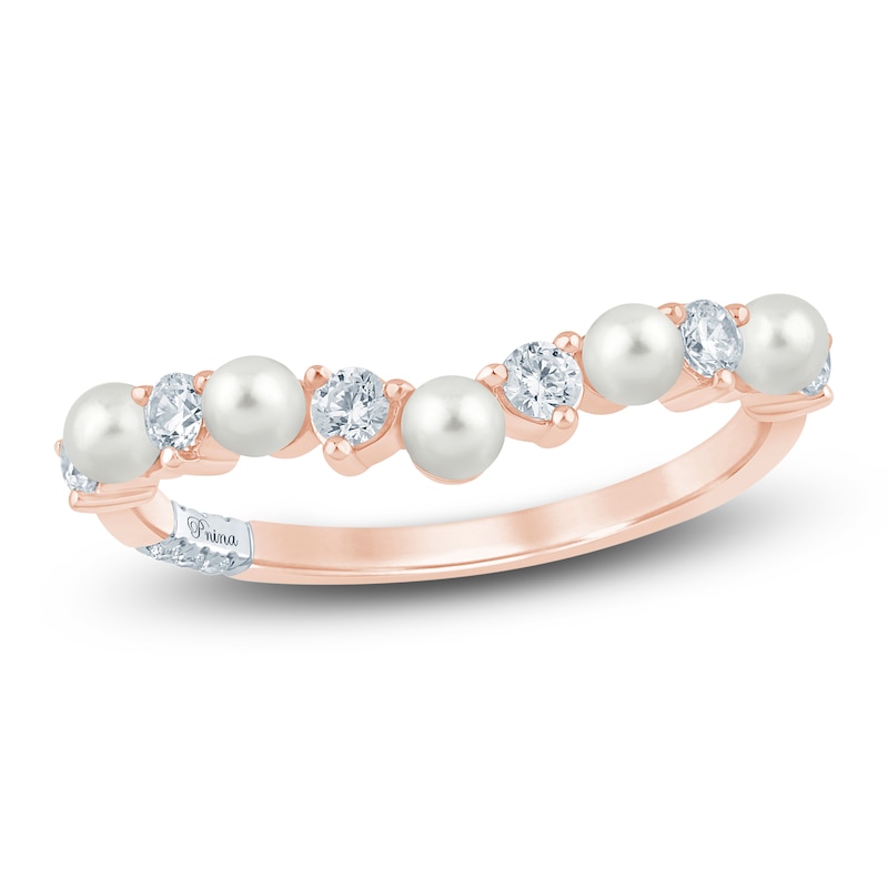 Main Image 1 of Pnina Tornai Cultured Pearl & Diamond Contour Anniversary Ring 1/3 ct tw 14K Rose Gold