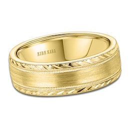 Kirk Kara Men's Engraved Brushed Wedding Band 14K Yellow Gold 7mm