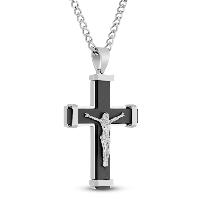 Main Image 2 of Men's Crucifix Necklace Stainless Steel & Black Ion Plating 24&quot;