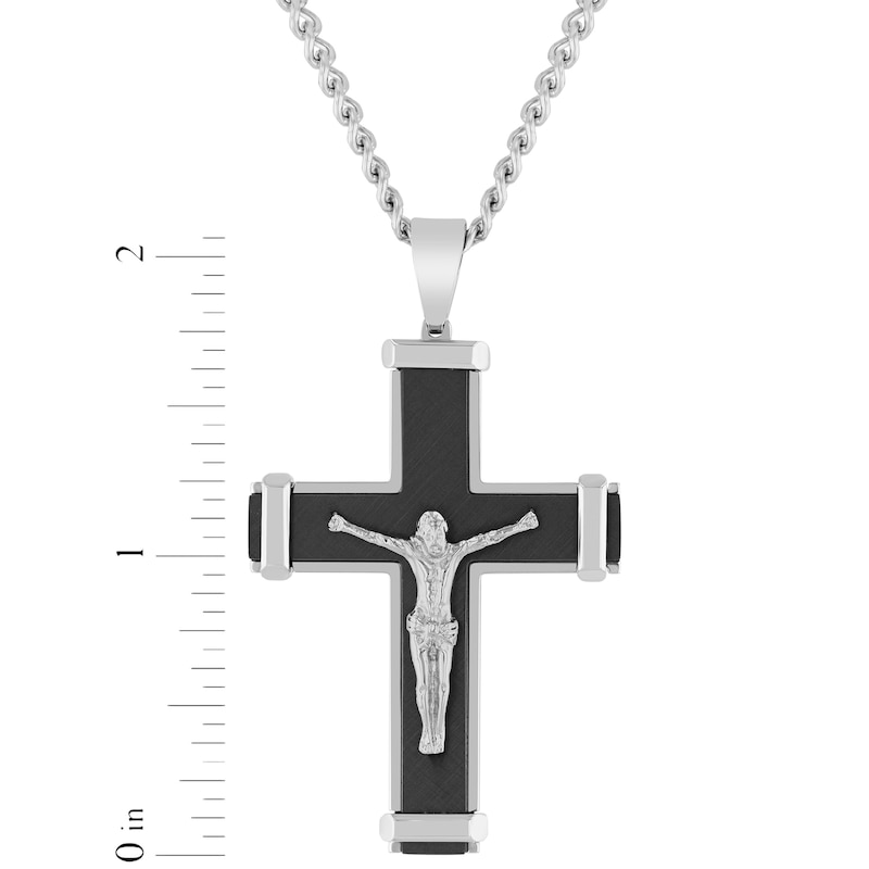 Main Image 4 of Men's Crucifix Necklace Stainless Steel & Black Ion Plating 24&quot;