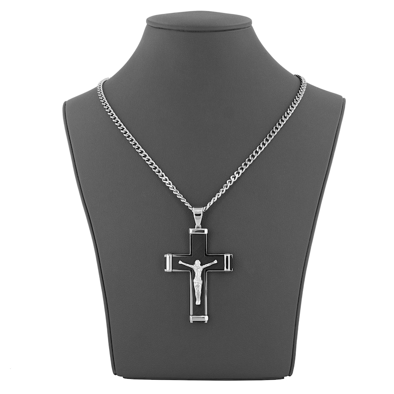 Main Image 5 of Men's Crucifix Necklace Stainless Steel & Black Ion Plating 24&quot;