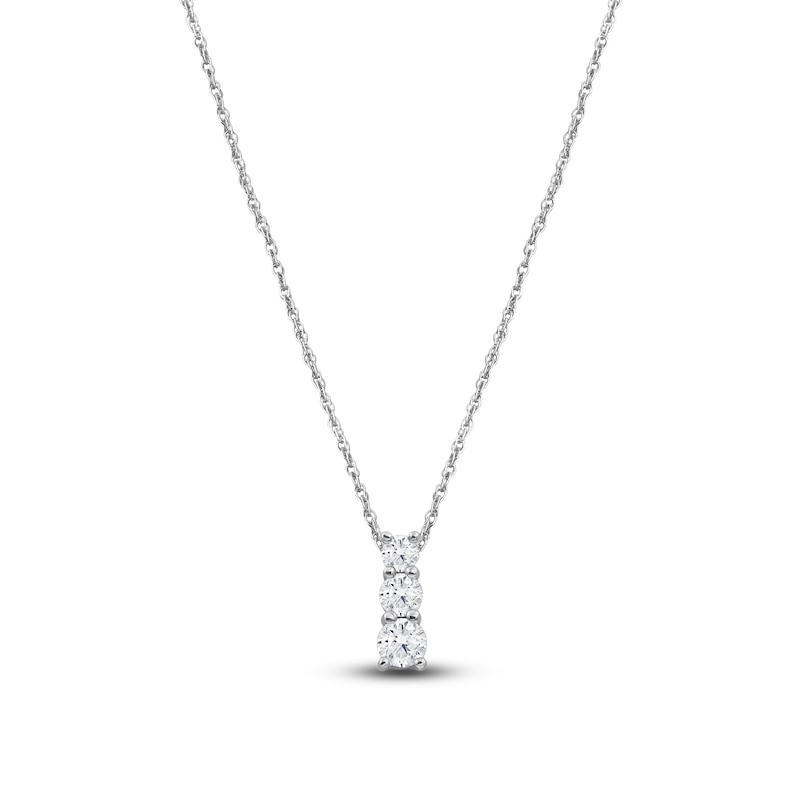 Main Image 1 of Lab-Created Diamond Graduated Three-Stone Stack Necklace 1/2 ct tw 14K White Gold 18&quot;