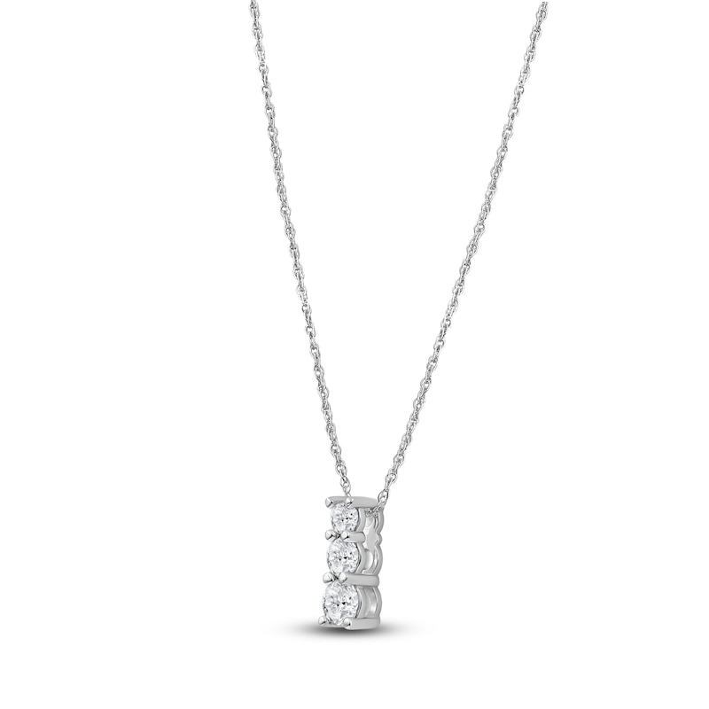 Main Image 2 of Lab-Created Diamond Graduated Three-Stone Stack Necklace 1/2 ct tw 14K White Gold 18&quot;