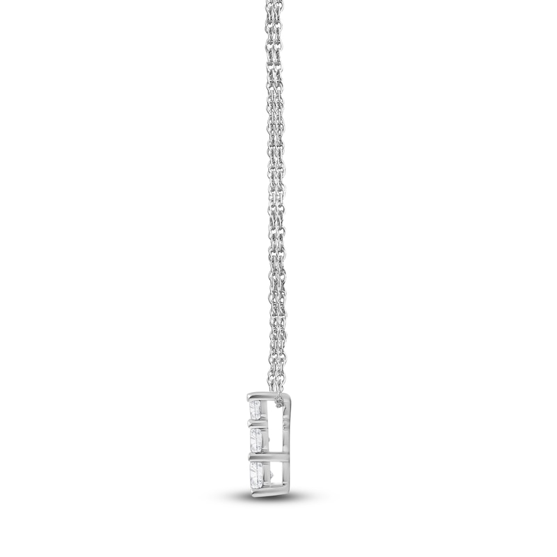 Main Image 5 of Lab-Created Diamond Graduated Three-Stone Stack Necklace 1/2 ct tw 14K White Gold 18&quot;