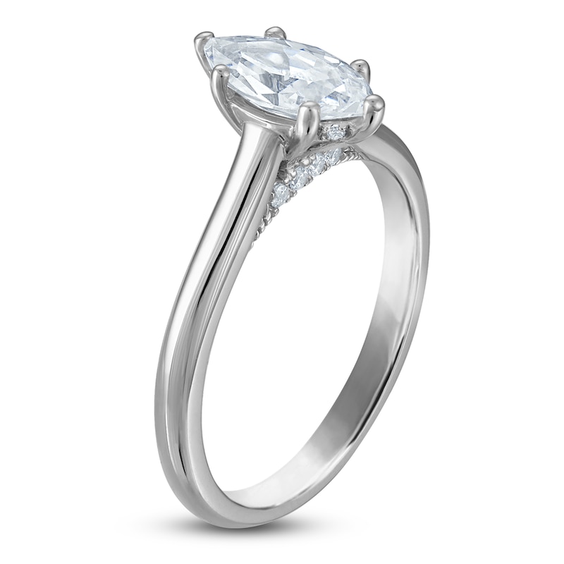 Main Image 2 of Marquise-Cut Lab-Created Diamond Solitaire Plus Engagement Ring 1 ct tw Platinum (VS2/F)