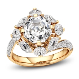 J'Lure Octagon Step-Cut Lab-Created Diamond Halo Bypass Engagement Ring 4-1/3 ct tw 18K Yellow Gold