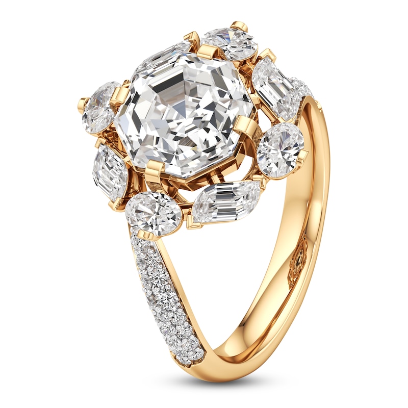 Main Image 4 of J'Lure Octagon Step-Cut Lab-Created Diamond Halo Bypass Engagement Ring 4-1/3 ct tw 18K Yellow Gold